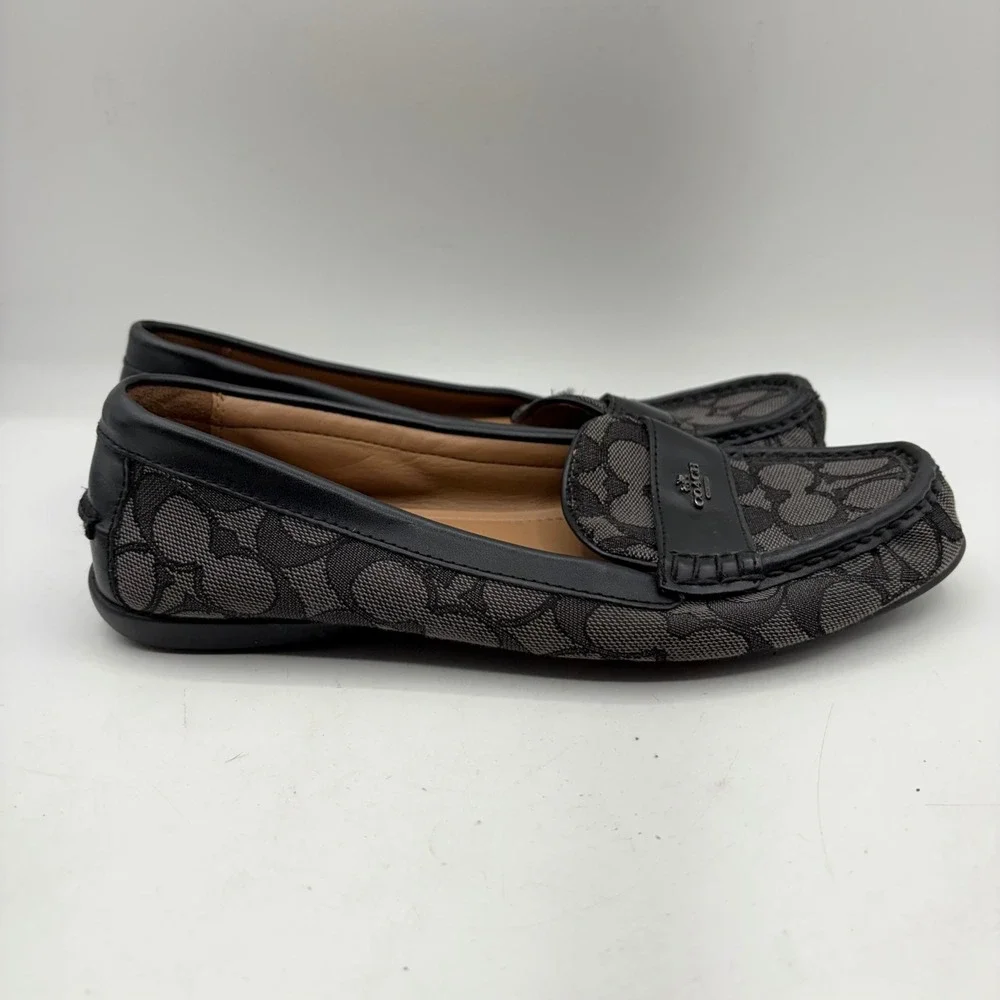 Coach‎ Odette Signature Jacquard Loafers Black Charcoal Driving Mocs A01921 8.5B